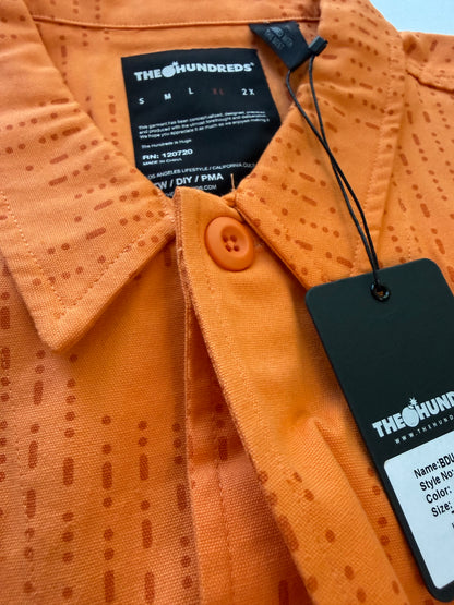 The Hundreds BDU Woven Camp Shirt Orange Mens XL NWT Morse Code Print