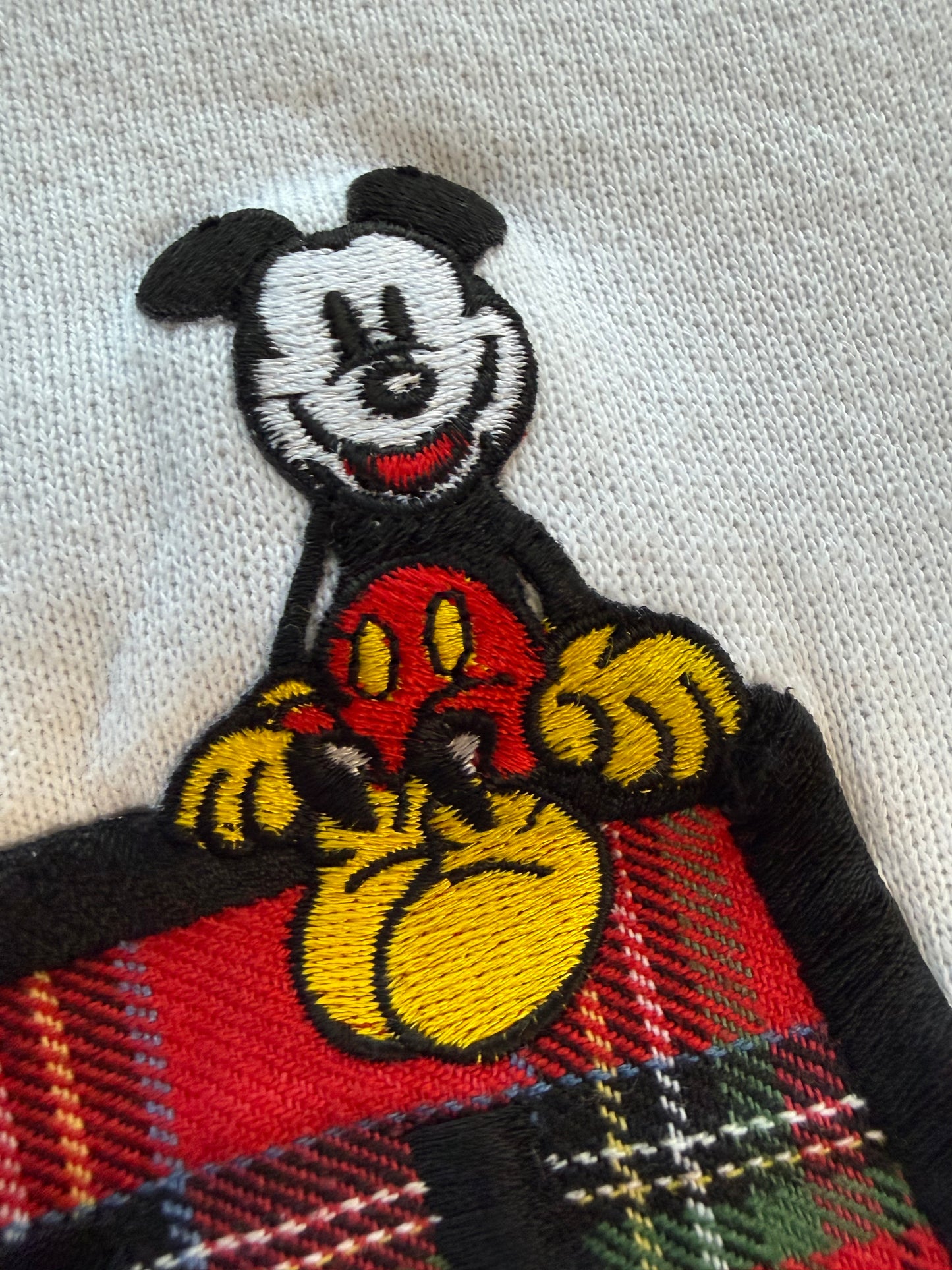 Vintage Mickey & Co Crewneck Sweatshirt Red Plaid M Patch Mickey Mouse