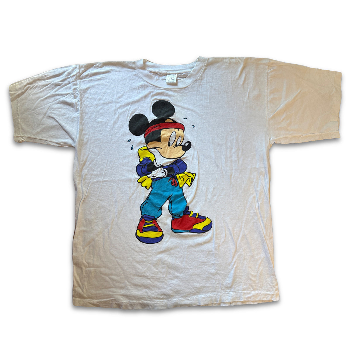 Vintage Mickey Mouse Headband Workout Graphic Tee Ritz XL White