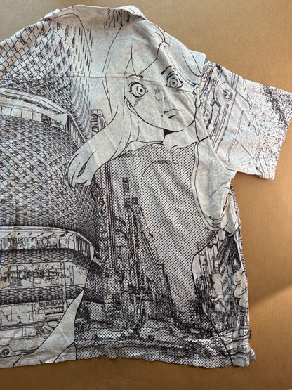 The Hundreds x Cotoh Camp Shirt Cream Mens XL NWOT Anime Manga City Print