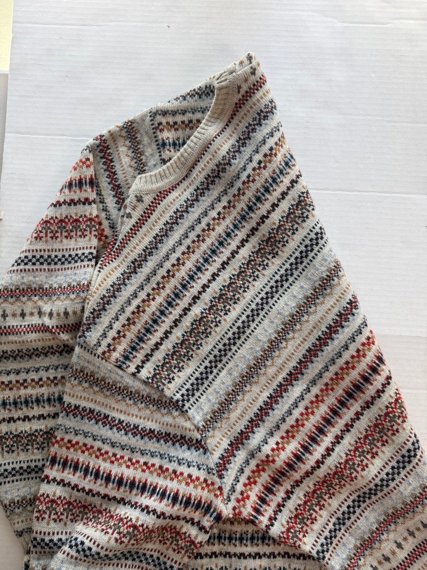 Vintage Lacoste Fair Isle Knit Sweater Made in France Size 6 Croc Embroidered