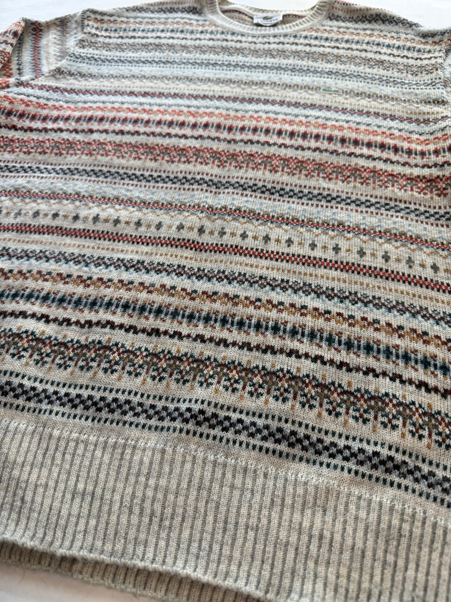 Vintage Lacoste Fair Isle Knit Sweater Made in France Size 6 Croc Embroidered