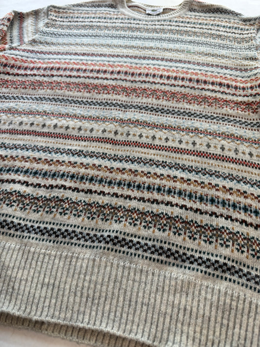 Vintage Lacoste Fair Isle Knit Sweater Made in France Size 6 Croc Embroidered