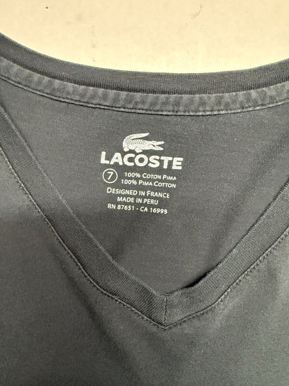Lacoste Mens V-Neck T-Shirt Short Sleeve Black 100% Pima Cotton Casual Tee 7 XL