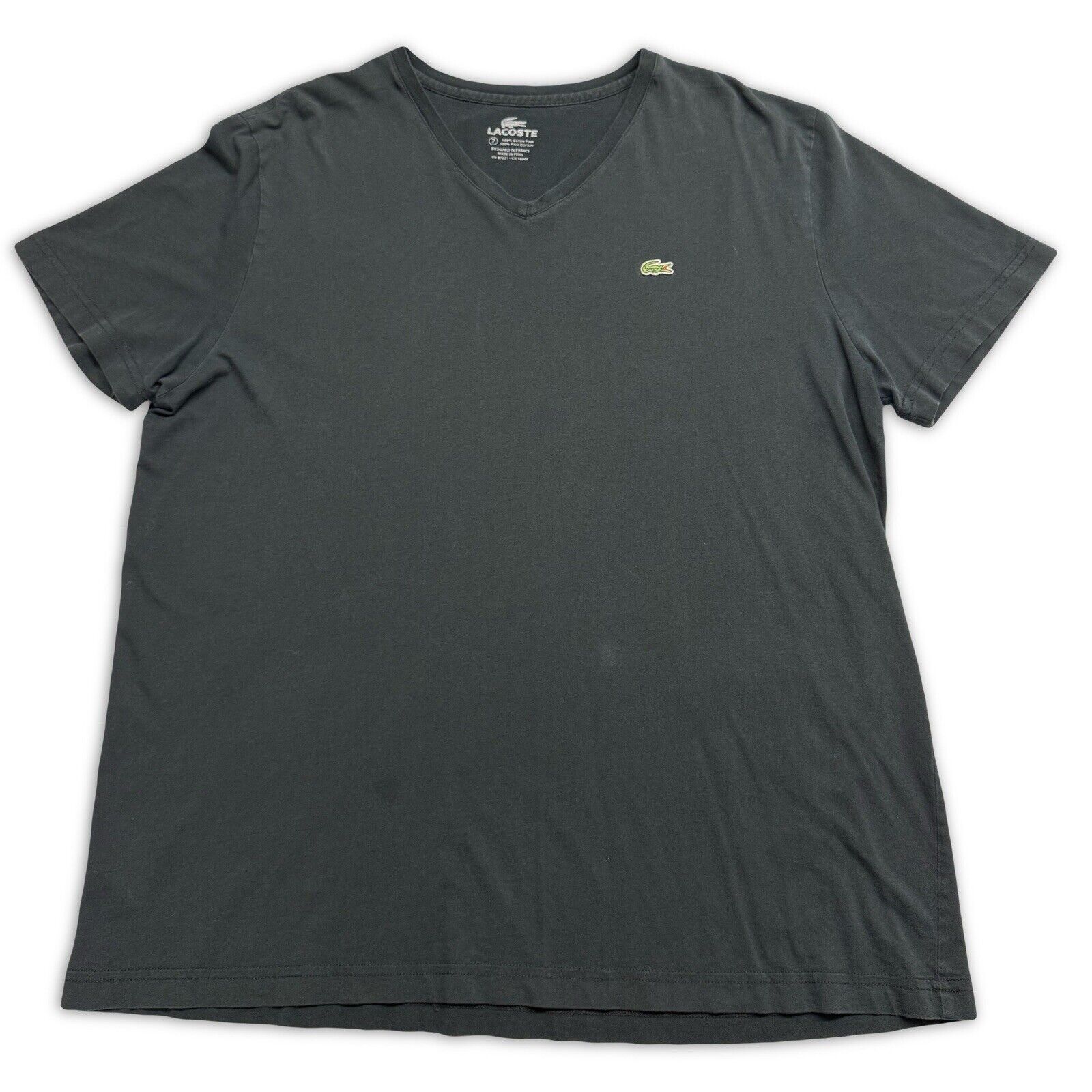 Lacoste Mens V-Neck T-Shirt Short Sleeve Black 100% Pima Cotton Casual Tee 7 XL