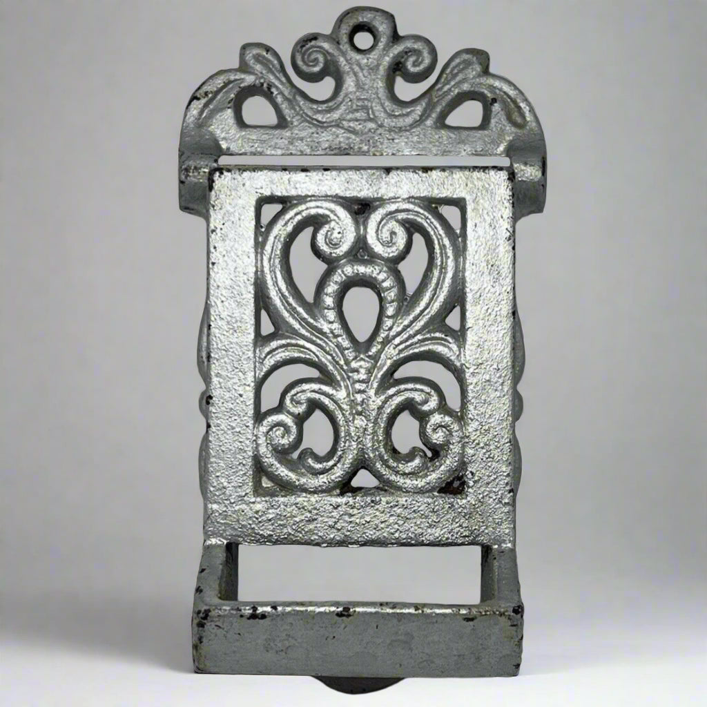 Vintage Heavy Cast Iron Black Fireplace Match Box Holder Wall Mount Fits Box