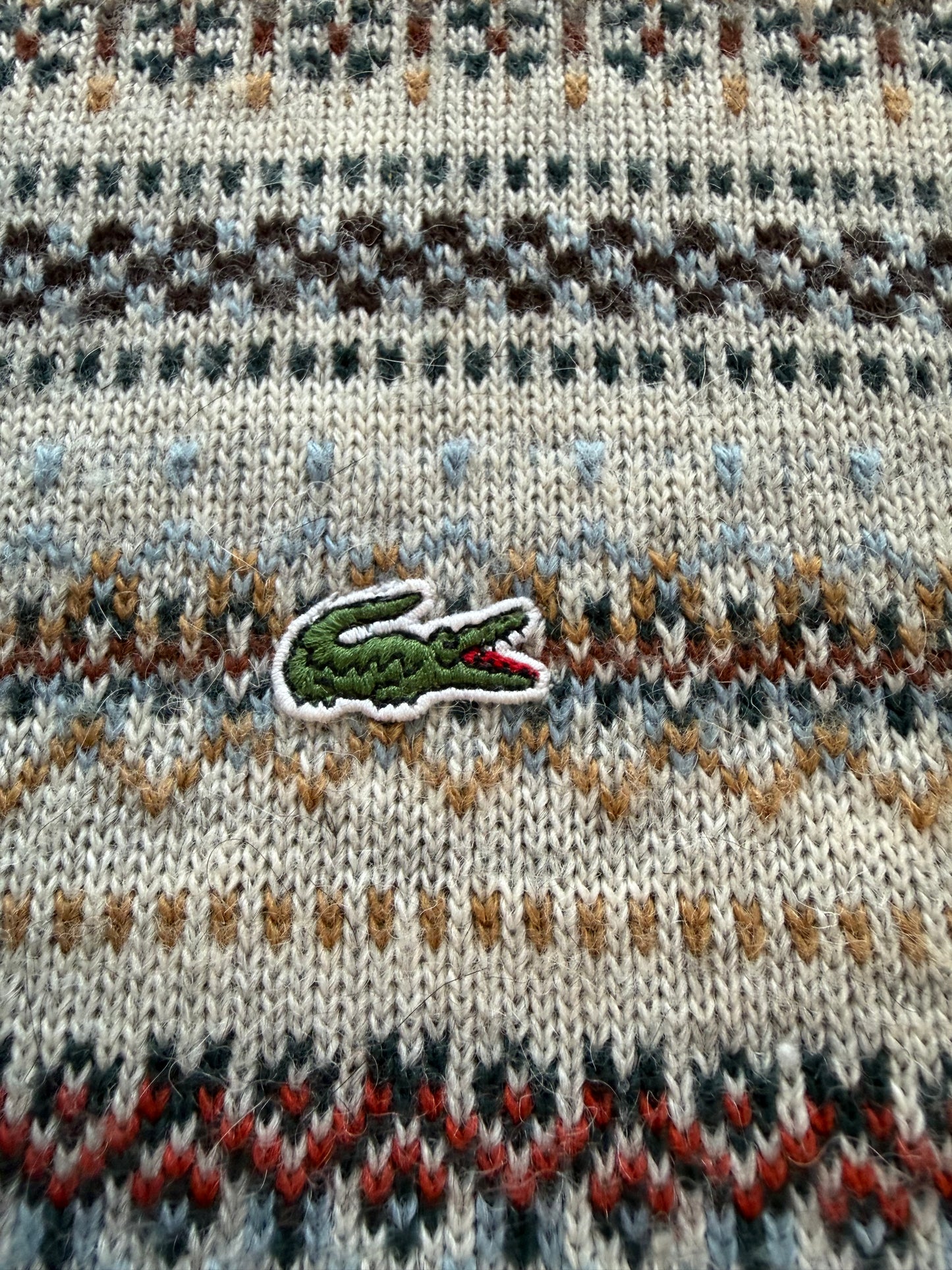Vintage Lacoste Fair Isle Knit Sweater Made in France Size 6 Croc Embroidered