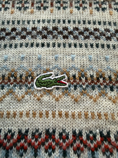 Vintage Lacoste Fair Isle Knit Sweater Made in France Size 6 Croc Embroidered