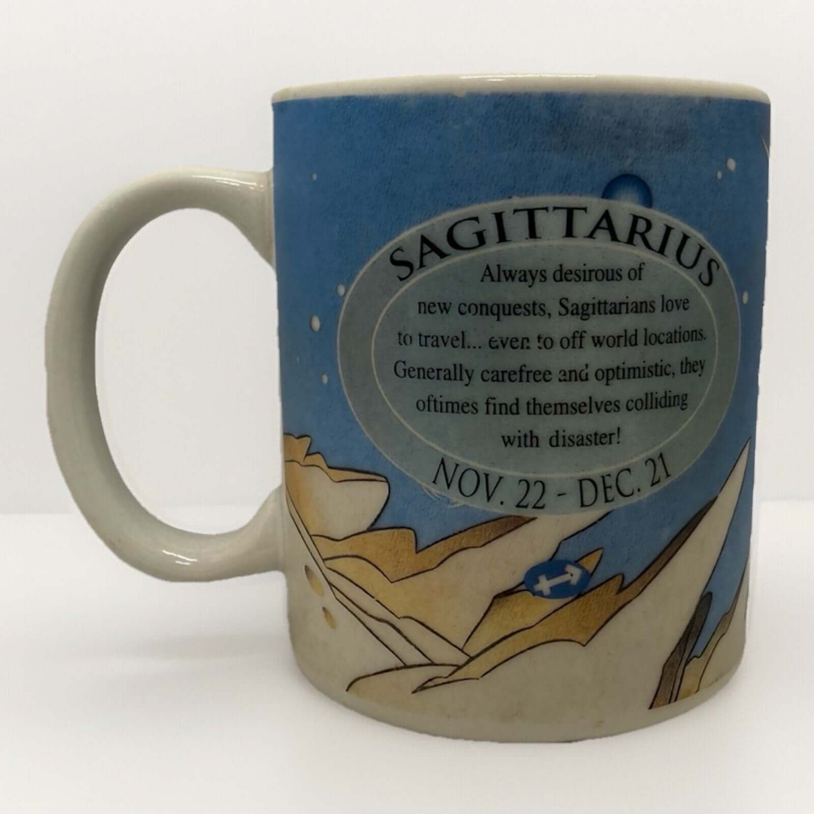 1994 Sagittarius Looney Tunes Marvin The Martian coffee cup, ceramic drinking mug with faded graphic, good condition.