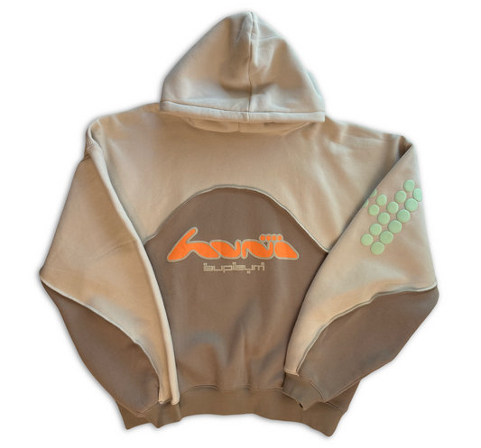 Huni Design Mona Thomas Puffy Hoodie Cream Sage Color Block Raised Logo Size L