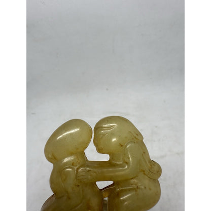 Vintage Chinese Erotic Jade Figurines – Couple Sculpture Pair – Tan/Green Stone