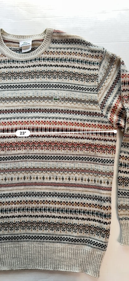 Vintage Lacoste Fair Isle Knit Sweater Made in France Size 6 Croc Embroidered