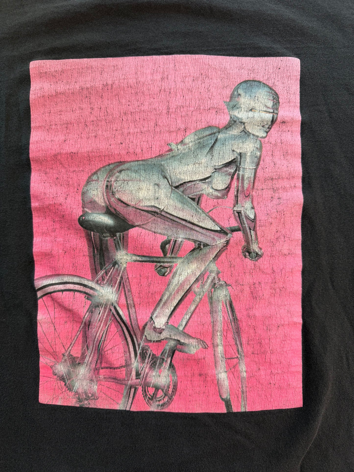 HUF x Hajime Sorayama Robot Ride Tee Black Mens M Chrome Gynoid Bicycle
