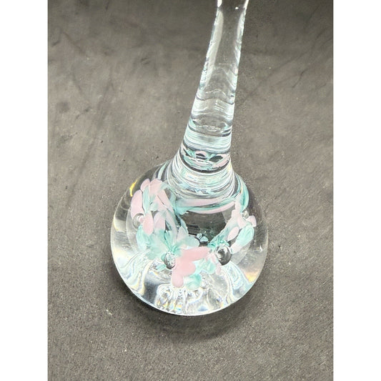 Vintage Gibson Art Glass Flower Raindrop Ring Holder Paperweight Blue 3.75" Cute