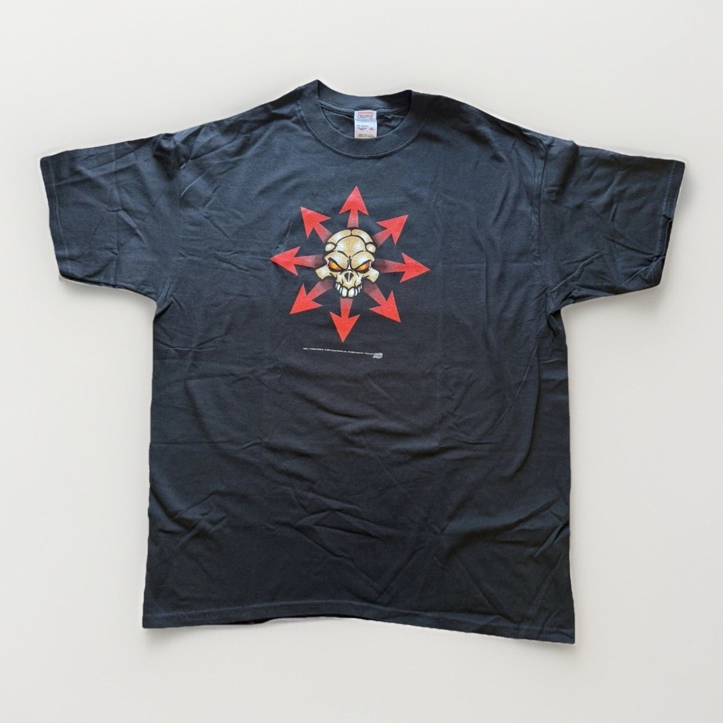 Vintage 2001 Chaos Comics Skull T-Shirt Shield Graphic Anvil USA Made Red Arrow