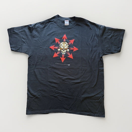 Vintage 2001 Chaos Comics Skull T-Shirt Shield Graphic Anvil USA Made Red Arrow