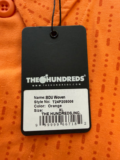 The Hundreds BDU Woven Camp Shirt Orange Mens XL NWT Morse Code Print