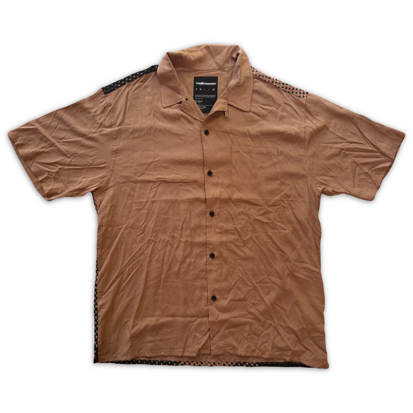 The Hundreds Face Woven Camp Shirt Brass Brown Mens XL NWT Paneled Back