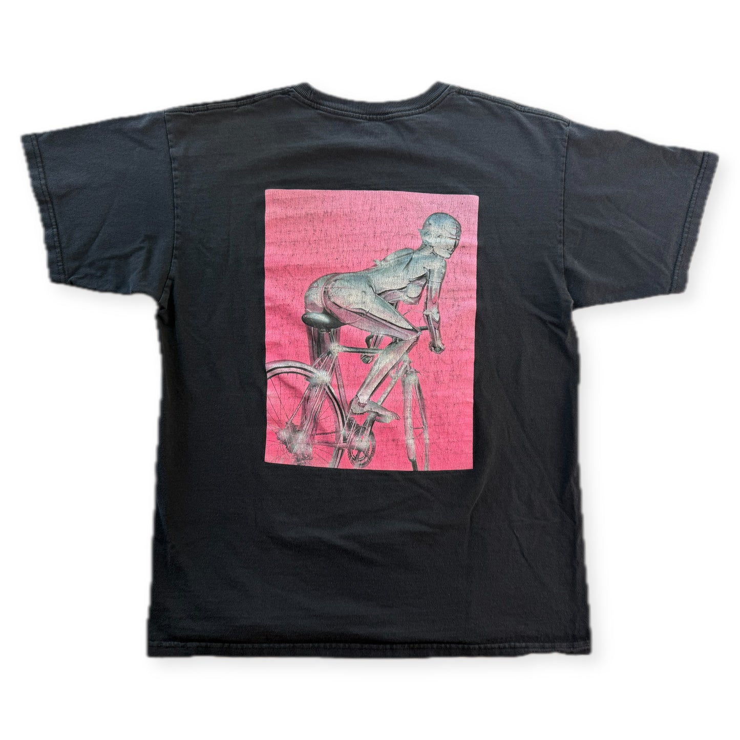 HUF x Hajime Sorayama Robot Ride Tee Black Mens M Chrome Gynoid Bicycle