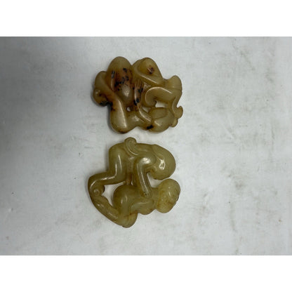 Vintage Chinese Erotic Jade Figurines – Couple Sculpture Pair – Tan/Green Stone