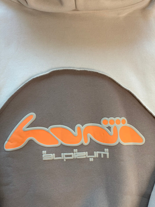 Huni Design Mona Thomas Puffy Hoodie Cream Sage Color Block Raised Logo Size L