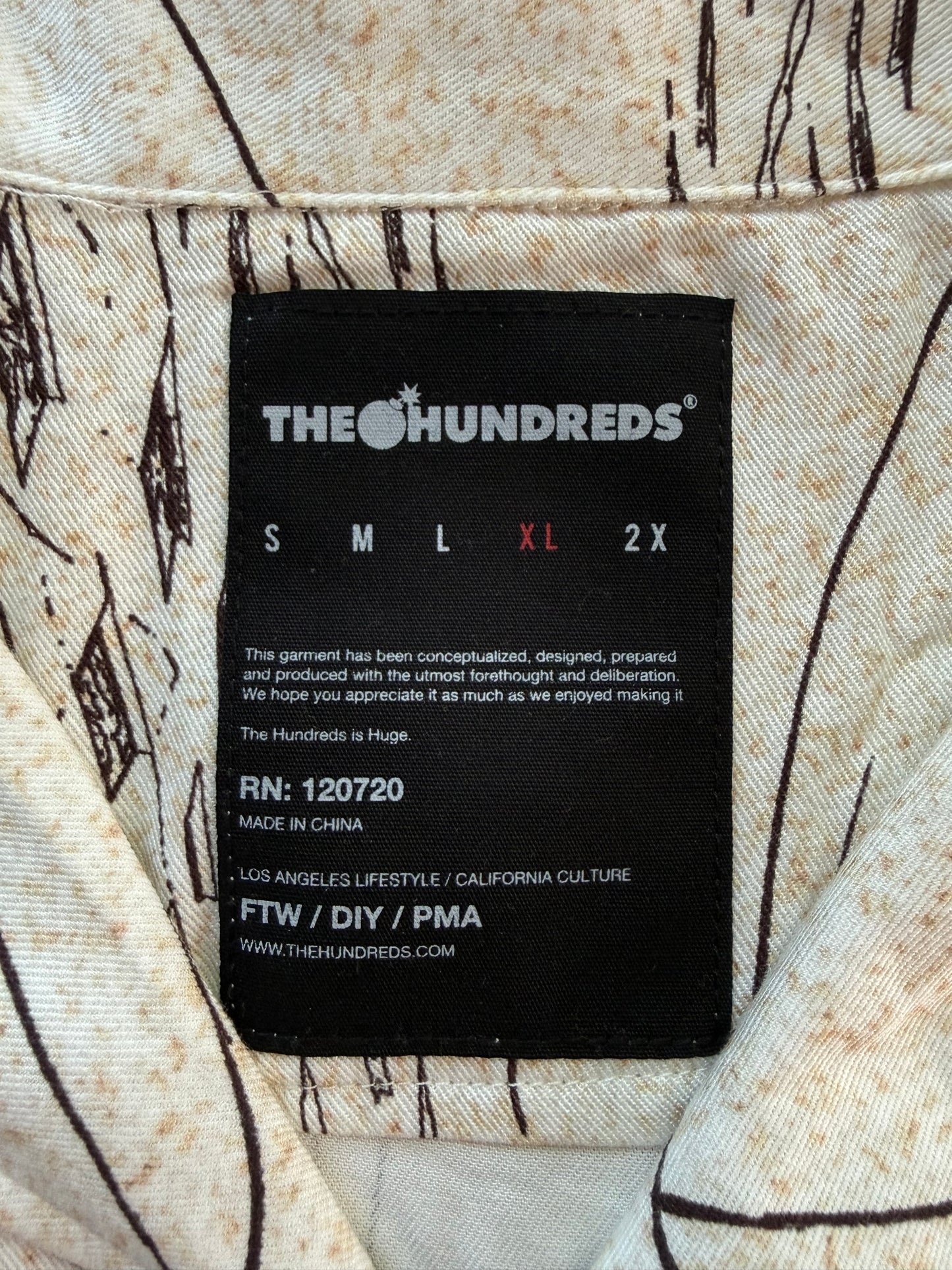 The Hundreds x Cotoh Camp Shirt Cream Mens XL NWOT Anime Manga City Print