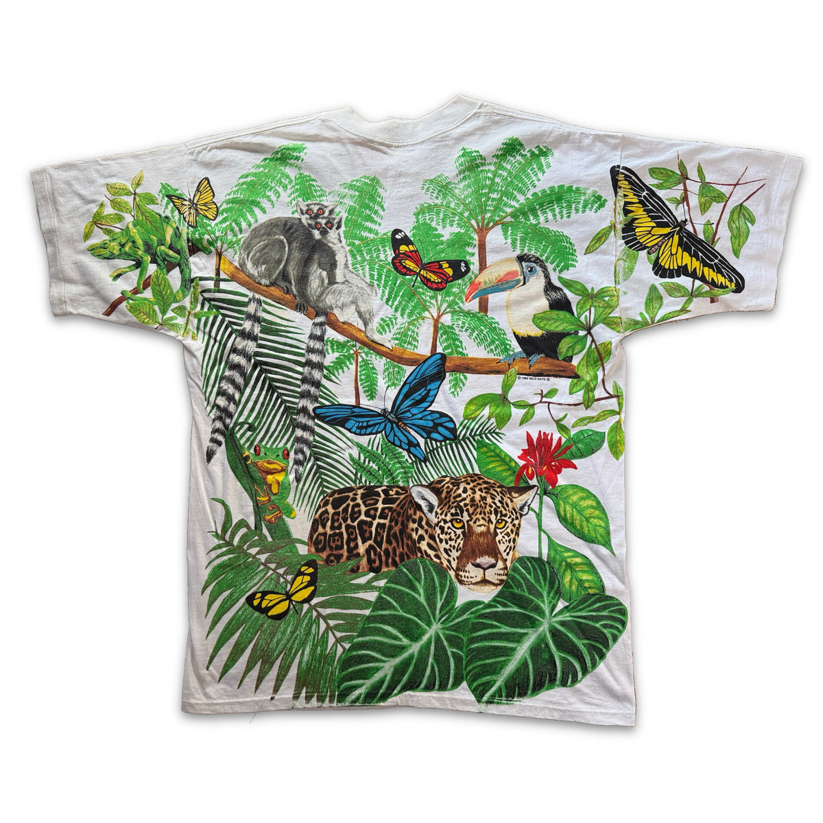 Vintage 1992 Wild Oats Rainforest All Over Print Tee XL White USA