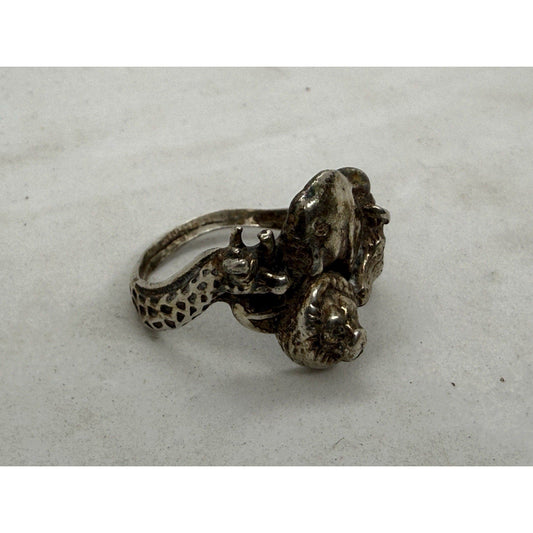 925 Sterling Silver Safari Animal Ring Lion Elephant Giraffe Zebra Size 8 - thriftgoblin