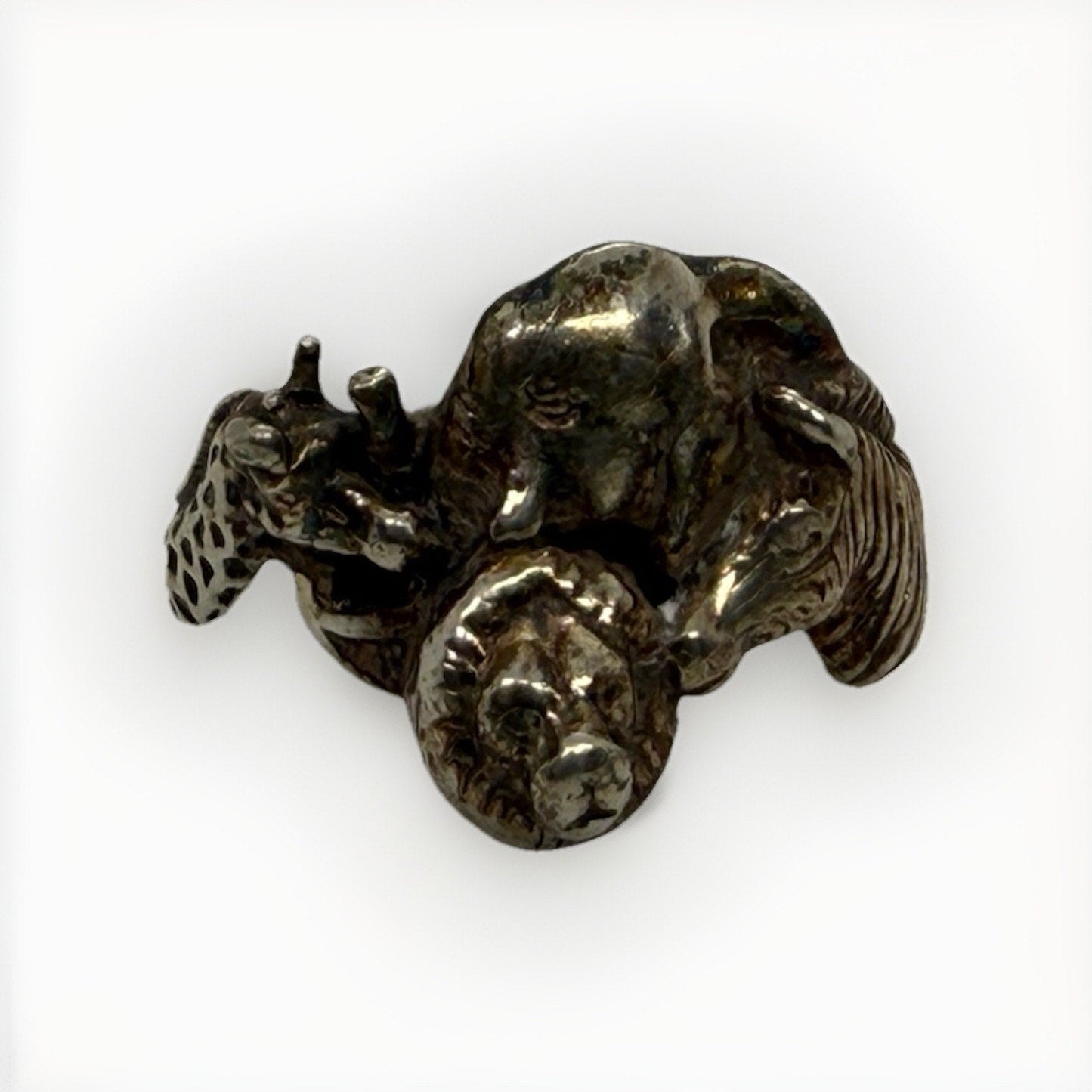 925 Sterling Silver Safari Animal Ring Lion Elephant Giraffe Zebra Size 8 - thriftgoblin