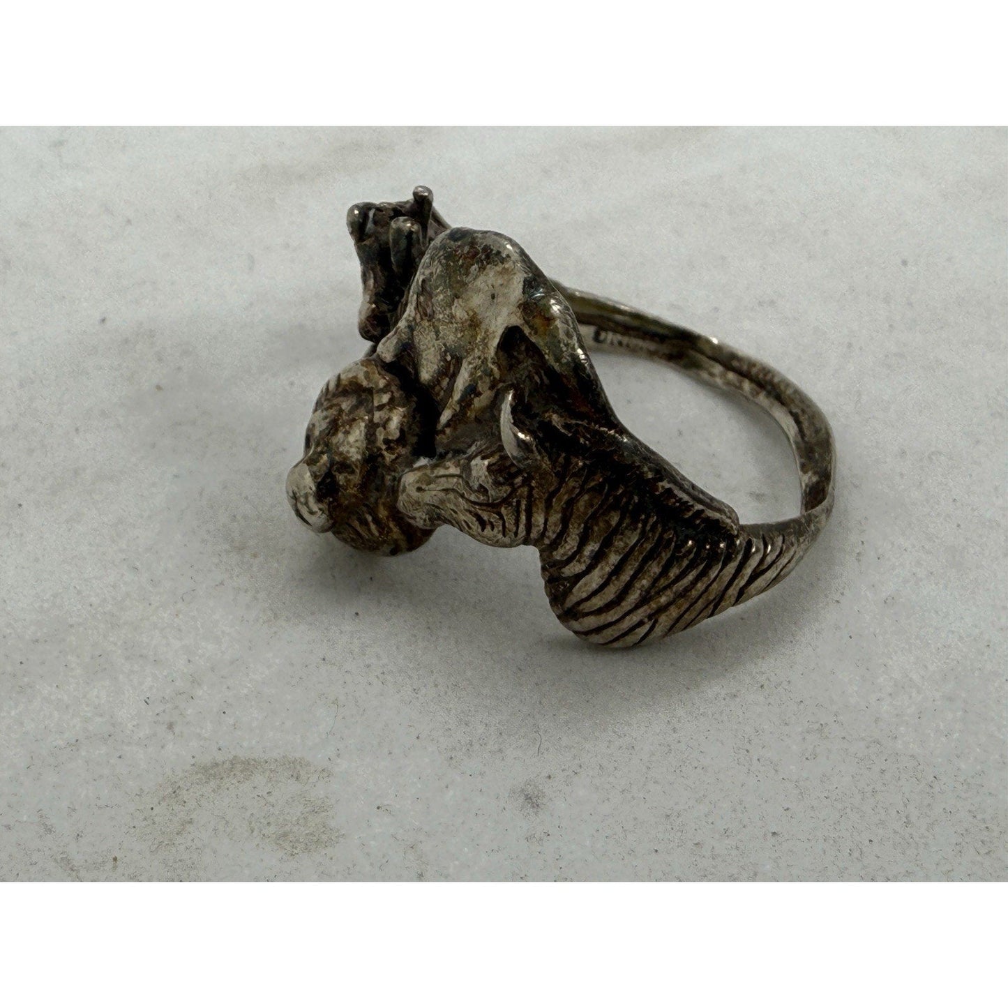 925 Sterling Silver Safari Animal Ring Lion Elephant Giraffe Zebra Size 8 - thriftgoblin