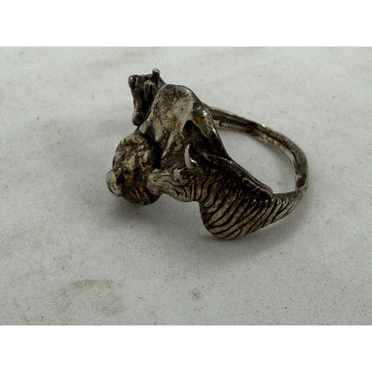 925 Sterling Silver Safari Animal Ring Lion Elephant Giraffe Zebra Size 8 - thriftgoblin