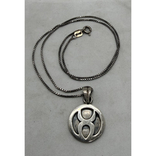 925 Sterling Silver Tomoe Pendant Necklace 18” Chain 7g Circular Crest Symbol - thriftgoblin