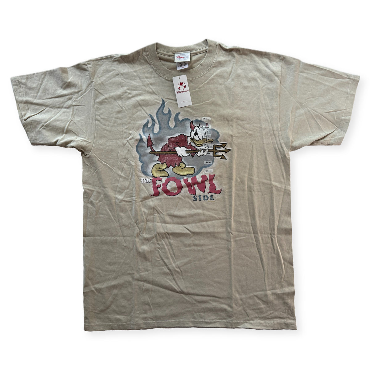Disney Store The Fowl Side Donald Duck Devil Tee Mens L Tan Y2K NWT Rare