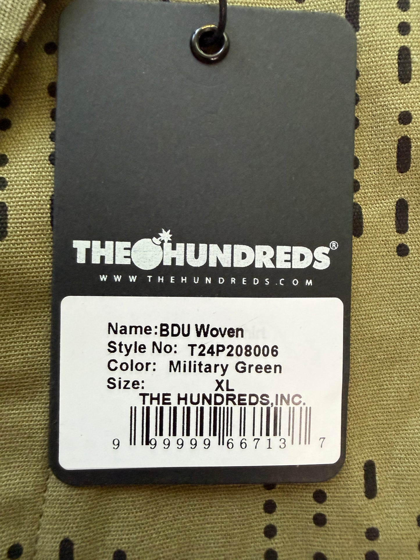 The Hundreds BDU Woven Camp Shirt Military Green Mens XL NWT Morse Code