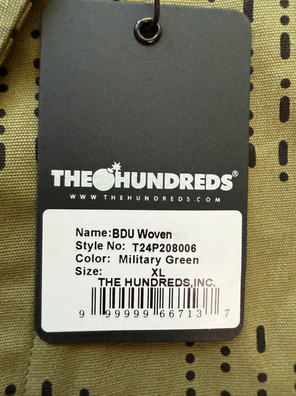 The Hundreds BDU Woven Camp Shirt Military Green Mens XL NWT Morse Code