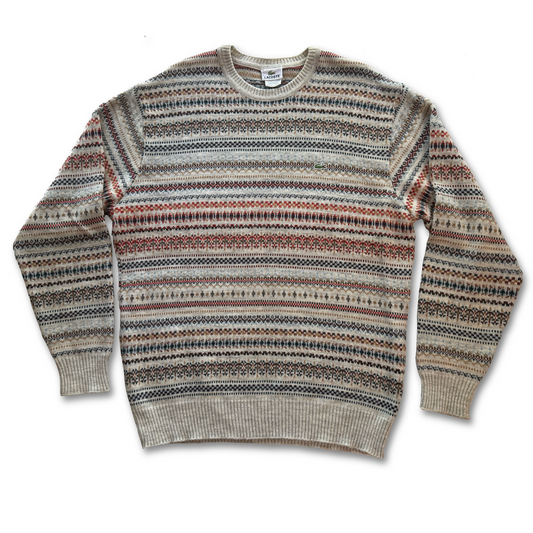 Vintage Lacoste Fair Isle Knit Sweater Made in France Size 6 Croc Embroidered