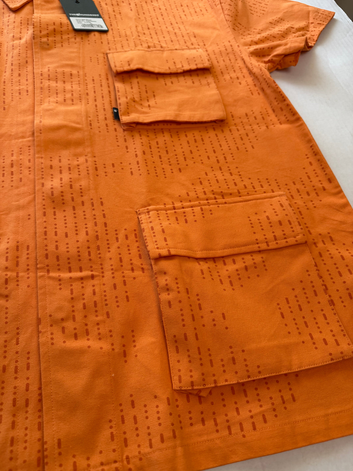 The Hundreds BDU Woven Camp Shirt Orange Mens XL NWT Morse Code Print