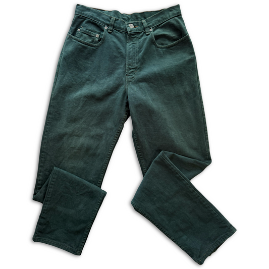 Vintage GAP Denim Forest Green Loose Fit Jeans Leather Patch W31 Chain Stitch