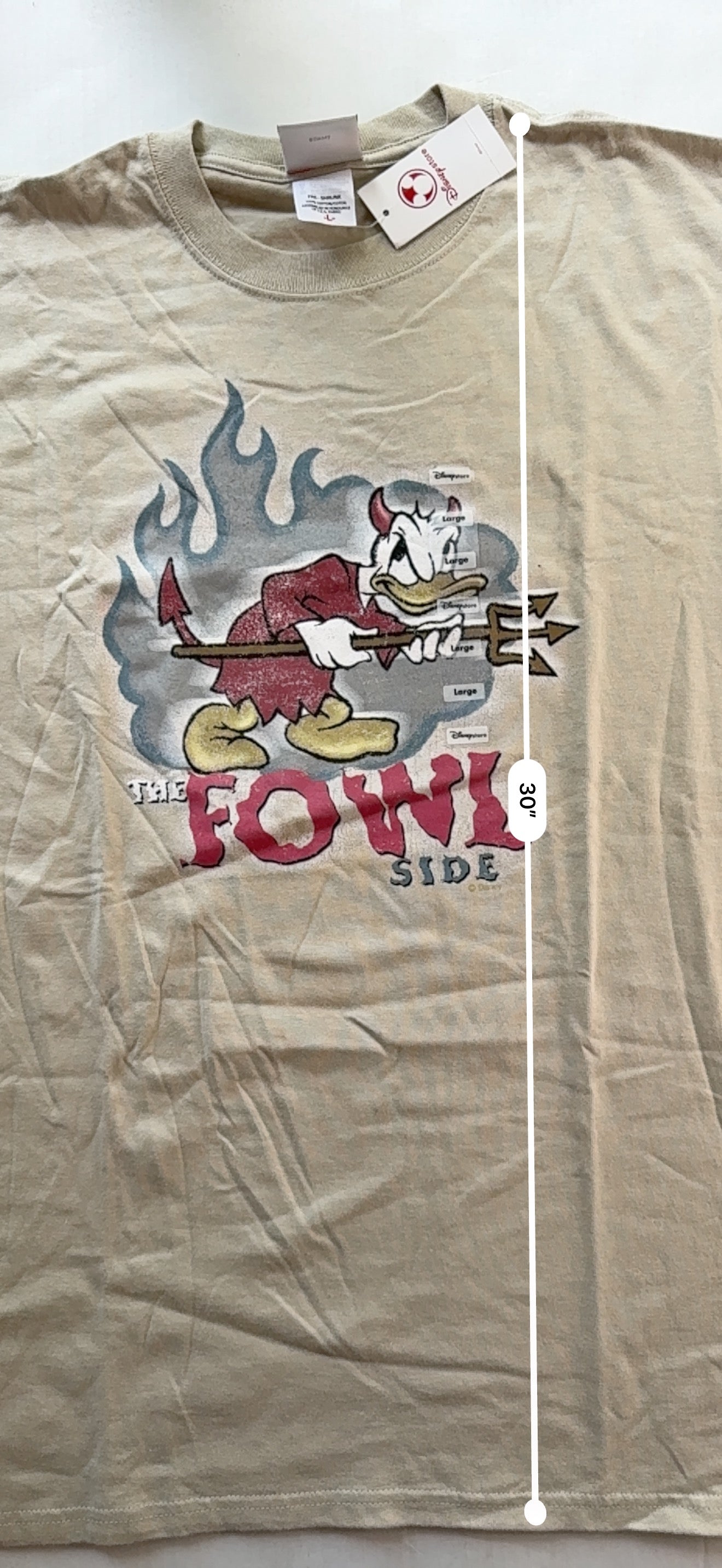 Disney Store The Fowl Side Donald Duck Devil Tee Mens L Tan Y2K NWT Rare