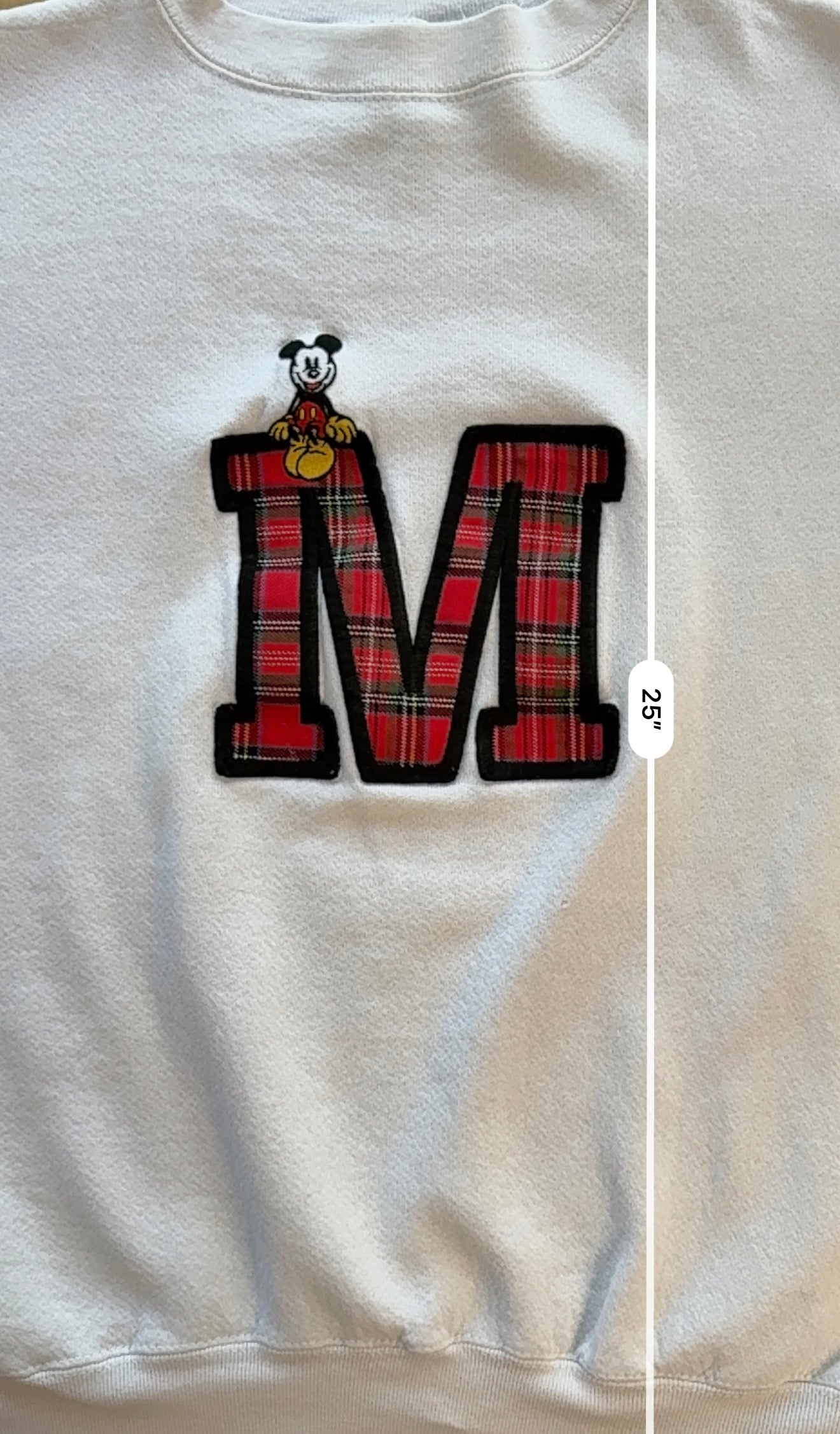 Vintage Mickey & Co Crewneck Sweatshirt Red Plaid M Patch Mickey Mouse