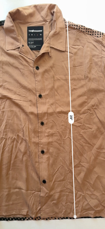 The Hundreds Face Woven Camp Shirt Brass Brown Mens XL NWT Paneled Back