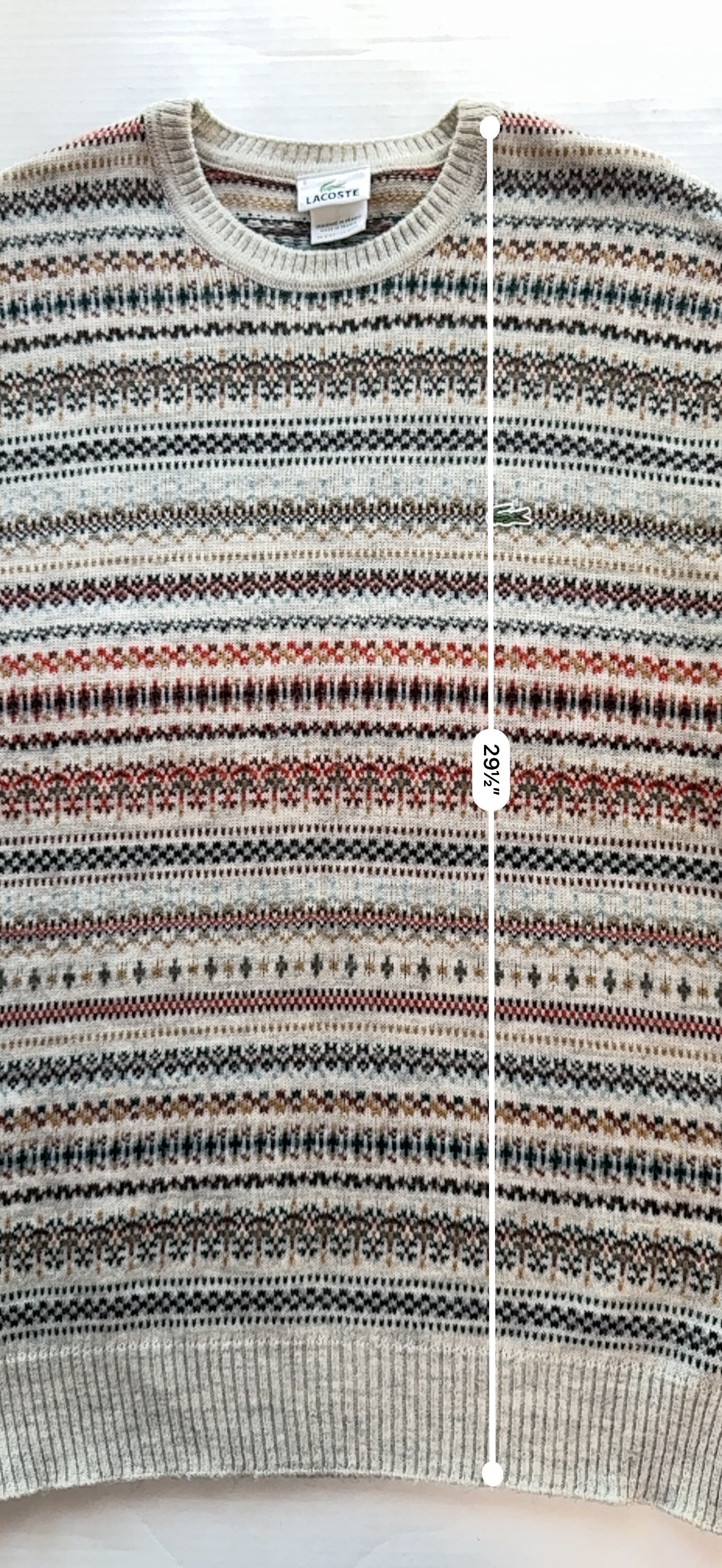 Vintage Lacoste Fair Isle Knit Sweater Made in France Size 6 Croc Embroidered