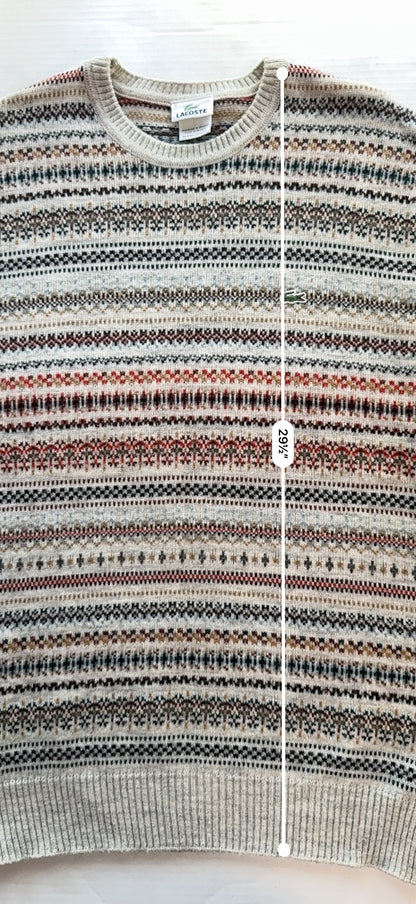 Vintage Lacoste Fair Isle Knit Sweater Made in France Size 6 Croc Embroidered
