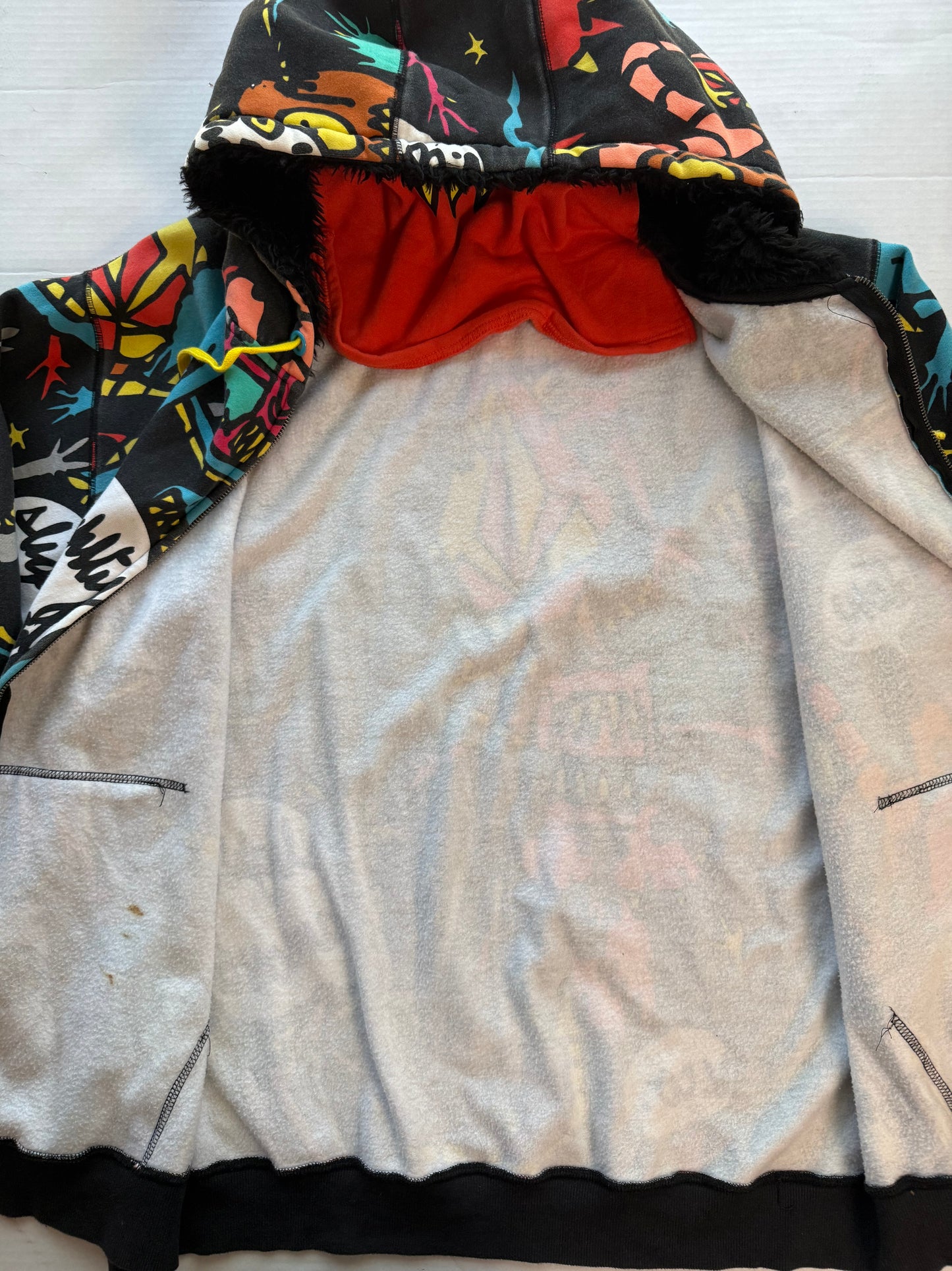 Volcom Big Monster Basic Zip Hoodie All Over Print Sherpa Lined XXL Skate Y2K