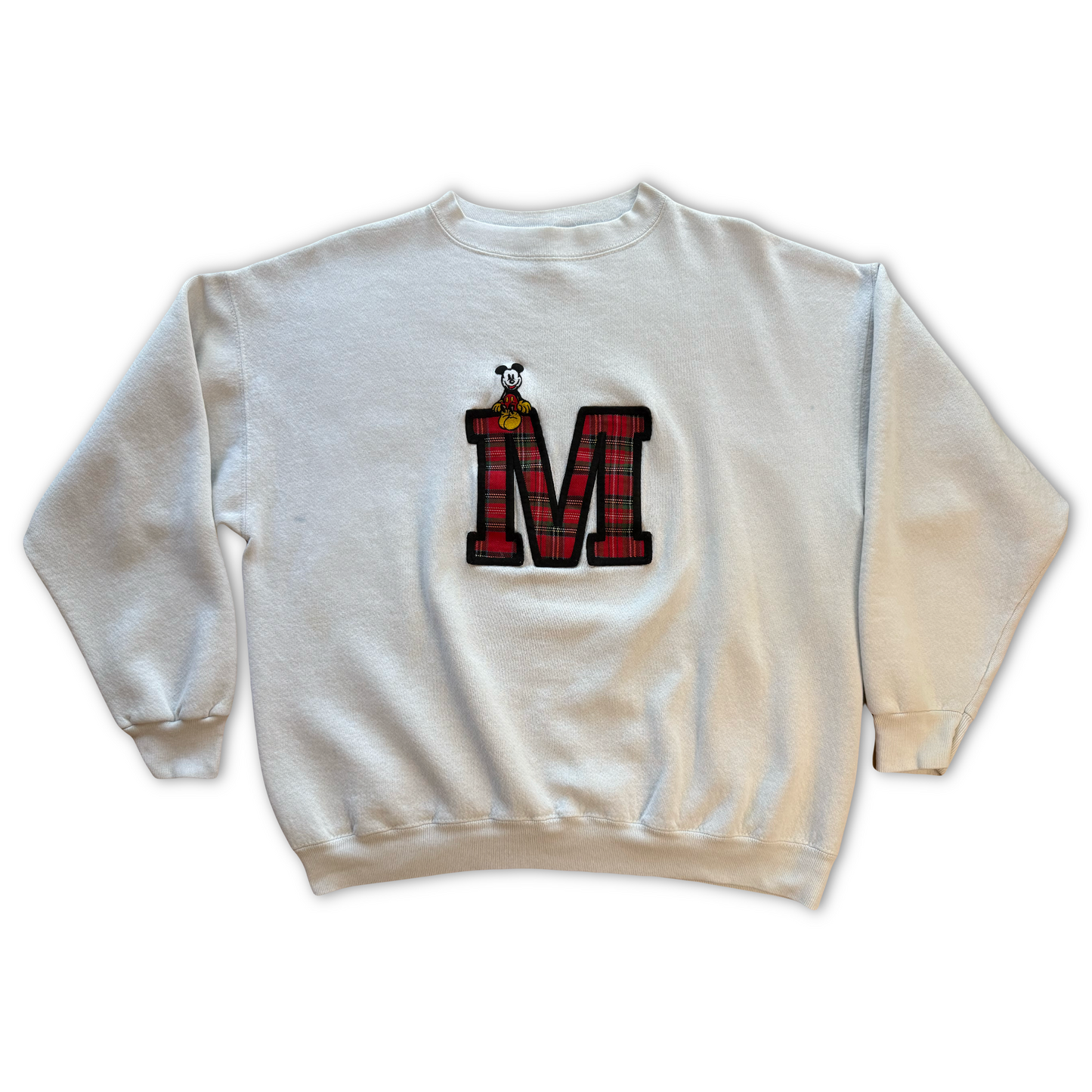 Vintage Mickey & Co Crewneck Sweatshirt Red Plaid M Patch Mickey Mouse
