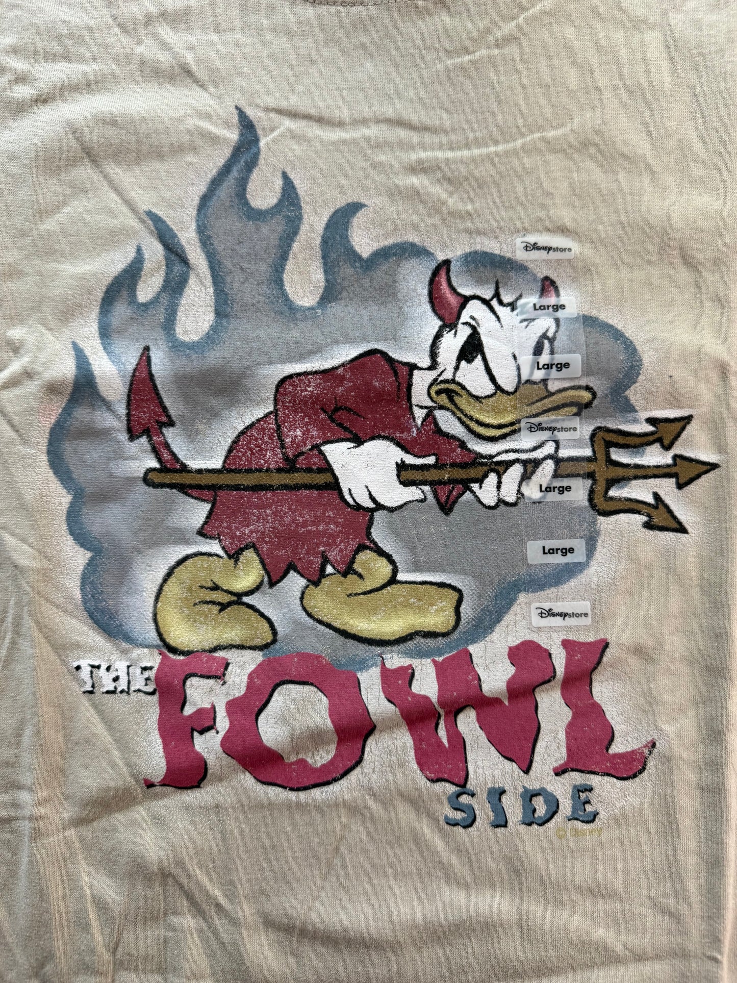 Disney Store The Fowl Side Donald Duck Devil Tee Mens L Tan Y2K NWT Rare