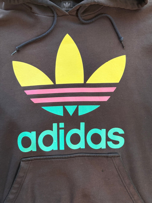 Adidas Originals Trefoil Hoodie Brown Multicolor Rare Colorway Vintage Size L - thriftgoblinTops