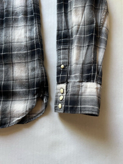 All Saints Shirt Men Medium Black Plaid Pearl Snap Flannel Cowboy Western Flanel - thriftgoblin