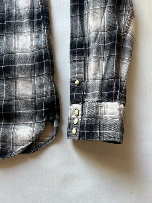 All Saints Shirt Men Medium Black Plaid Pearl Snap Flannel Cowboy Western Flanel - thriftgoblin