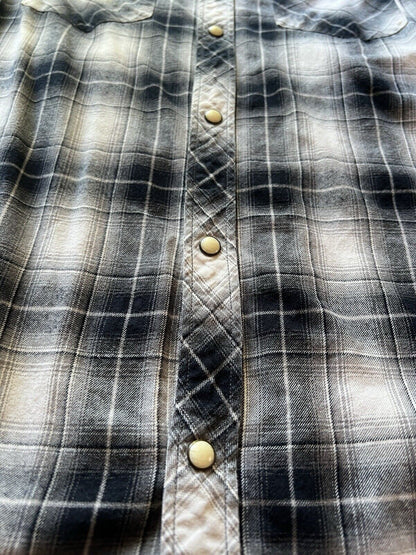 All Saints Shirt Men Medium Black Plaid Pearl Snap Flannel Cowboy Western Flanel - thriftgoblin